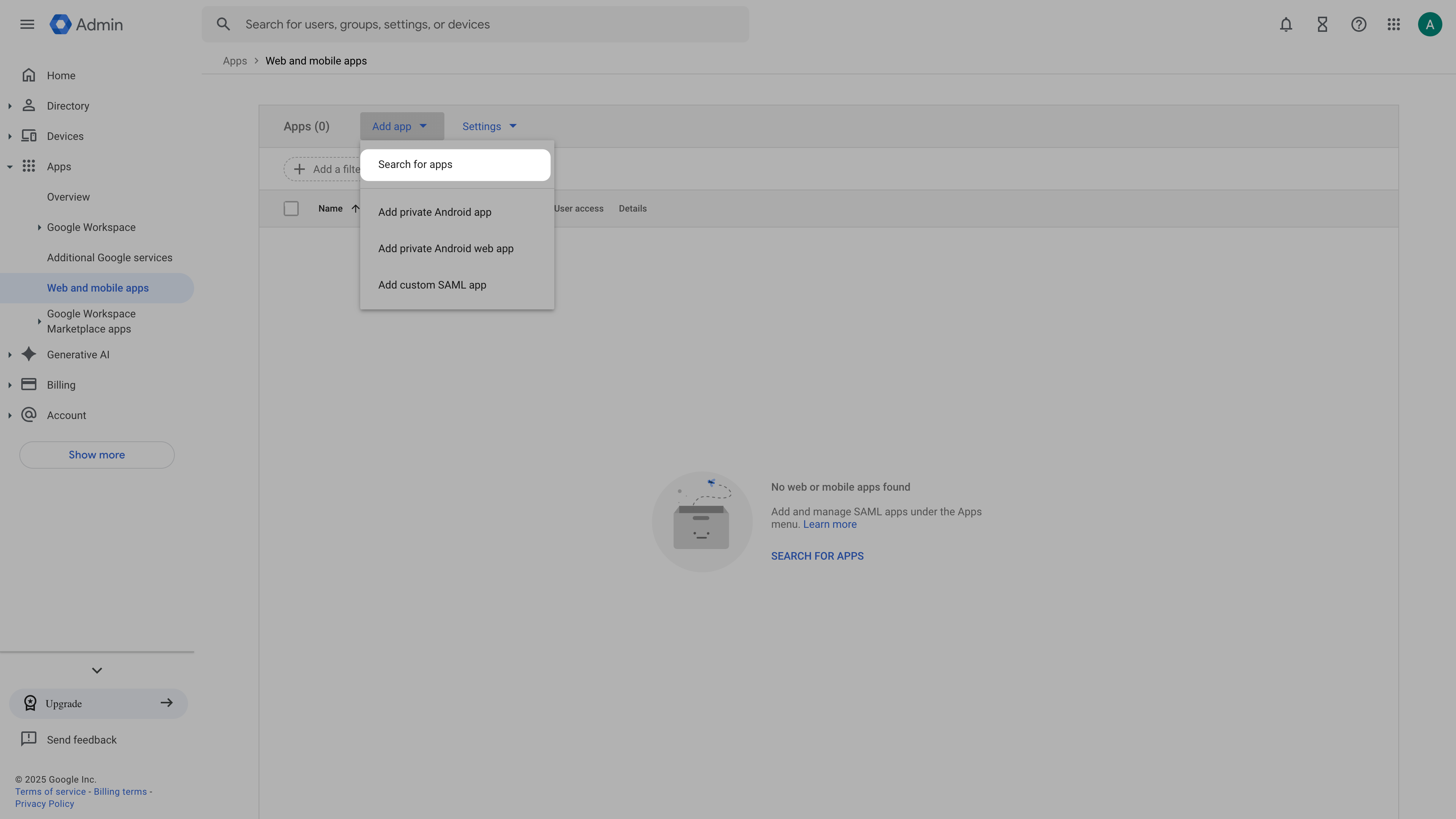 Google workspace app search